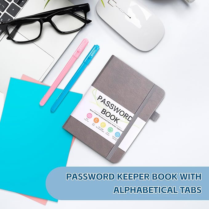 MOSA BEAR Password Keeper Book with Alphabetical Tabs，4.3"x5.7" Small Password Books for Seniors Password Notebook for Internet Website Address Log in Detail(Grey) [Unknown_Binding]