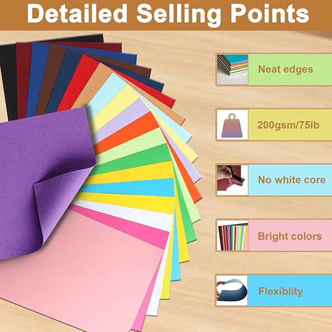 Silunkia 40 Sheets Colored Cardstock A4 Craft Paper, 20 Assorted Colors 200gsm/75lb Art Projects Card Stock Construction Paper for DIY Cards Making, Office Printing, Birthday Decorations, School