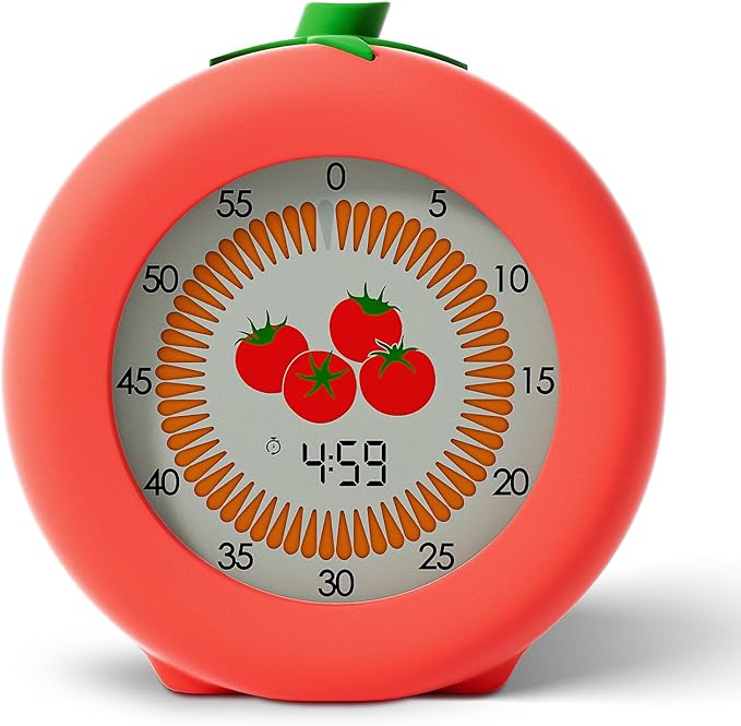 Tomato Visual Timer for Kids, 299-Minute Cute Kids Pomodoro Countdown Timer, ADHD Autism Toddler Support, Visual Timer for Classroom, Kitchen, Office Desk and Meetings
