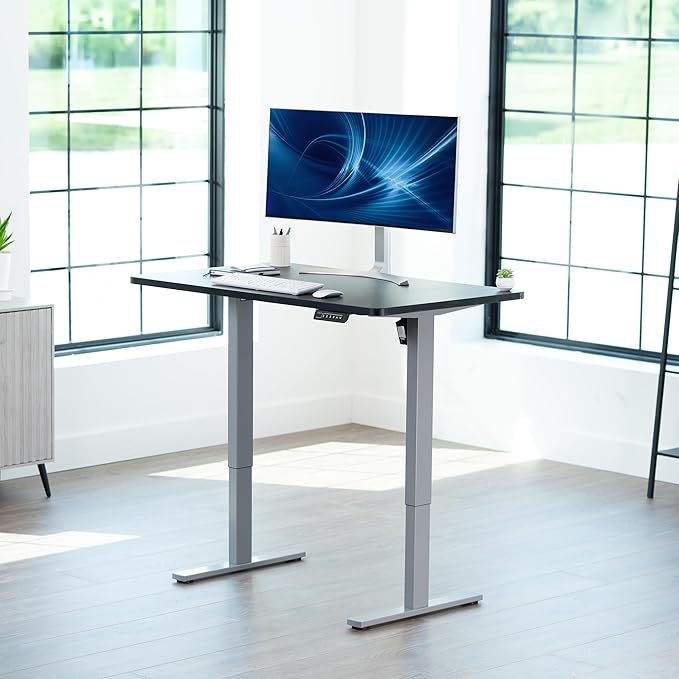 VIVO Electric 48 x 30 in Standing Desk, Memory Height Adjustment, 1B Series, Holds 220 lbs, One-Piece Black Top, Gray Frame, DESK-KIT-1G5B