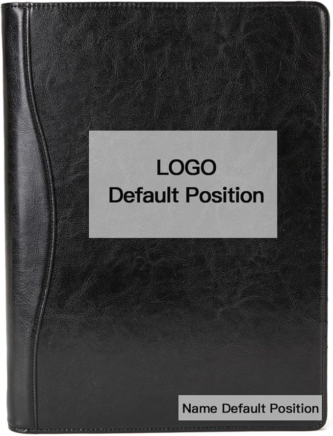 Geslun Personalized Vegan Leather 3 Ring Binder, Custom 8.5 x 11 Letter Size Folio with Pen Holder, Soft Notebook Portfolio Cover, Notepad Padfolio Organizer for Meeting, Black