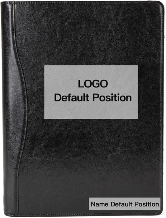 Geslun Personalized Vegan Leather 3 Ring Binder, Custom 8.5 x 11 Letter Size Folio with Pen Holder, Soft Notebook Portfolio Cover, Notepad Padfolio Organizer for Meeting, Black
