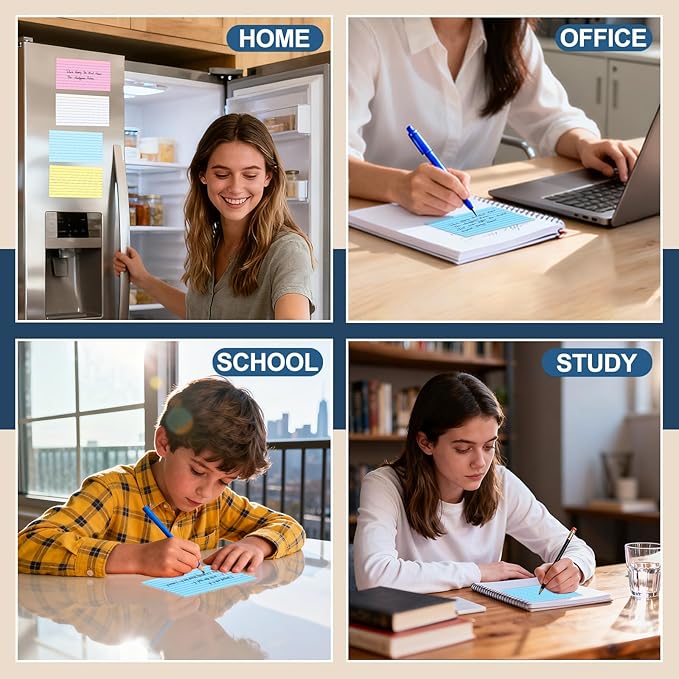 300 Count Ruled Index Cards 3 x 5 Inch, Colored Lined Note Cards, Thick Flash Cards Perfect For School and Office Supplies, Lined & Blank Index Cards Ideal for Note Taking, To-do Lists and Tests
