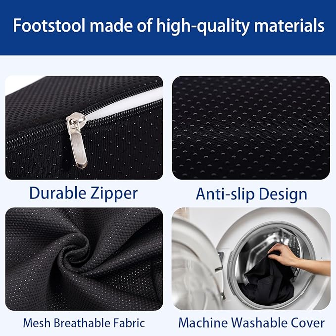 Opuvidity Foot Rest for Under Desk at Work Ergonomic Under Desk Footrest，Support Foot Pillow Double-Sided Footstool， for Office, Home & Gaming Leg Elevation Pillow Black