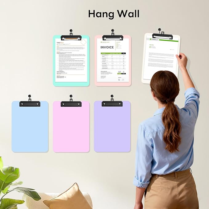 Zoenley A4 Plastic Clipboard Set of 12, Light Colorful 12.5 x 9 Letter Size for Classroom, Students, Teacher, Nurse, 8.5 x 11 Clip Board with Low Profile Black Clip, Office & School Supplies