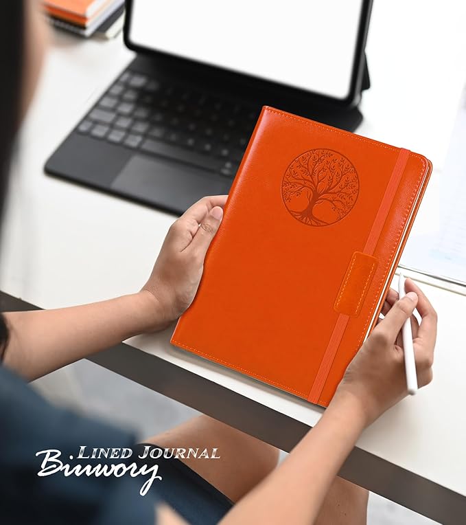 Biuwory Lined Journal Notebook for Women Men,256 Pages A5 Hardcover Leather Journals for Writing,Travel,Business,Work & School,College Ruled Notebooks for Note Taking,Diary Notepad 5.7"×8.3" orange