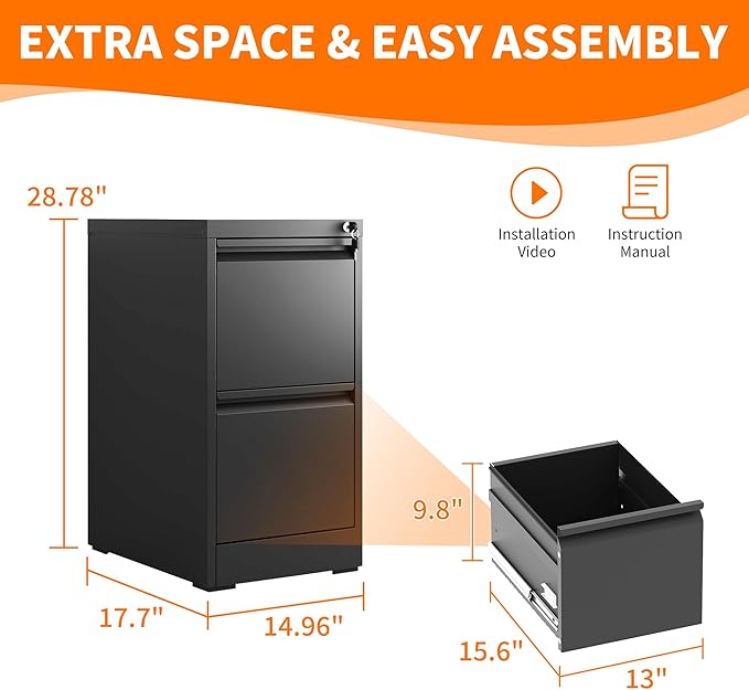 OPTYMIRA Metal File Cabinet with 2 Drawer Heavy Duty Home Office Steel Vertical Filing Lockable Cabinets for Legal/Letter Size,Assembly Required