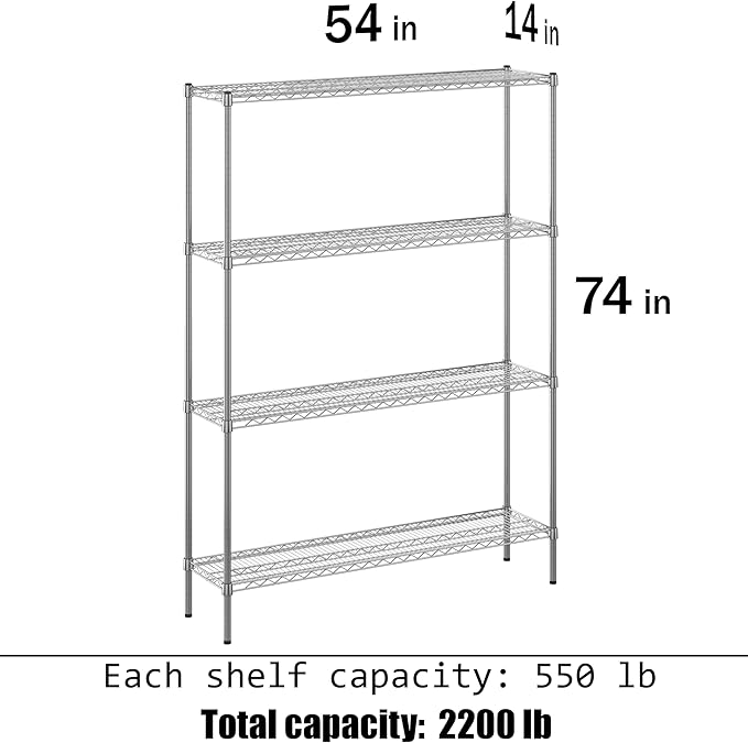 Regal Altair 14" Deep x 54" Wide x 74" Height Wire Shelving Kit | 4-Tier | NSF Commercial Storage Rack Unit