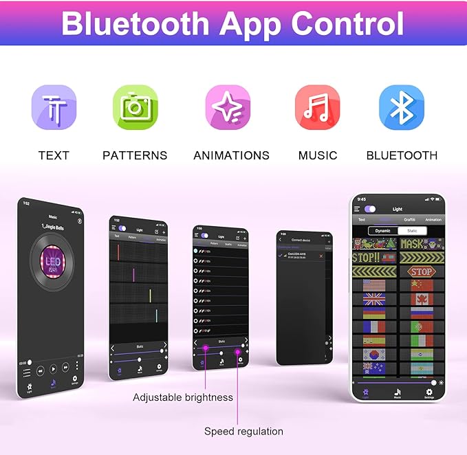 GOTUS Programmable LED Sign,Scrolling Flexible Digital Signs,LED Car Sign,Control by Bluetooth APP Control,DIY Design Text, Patterns, Animations