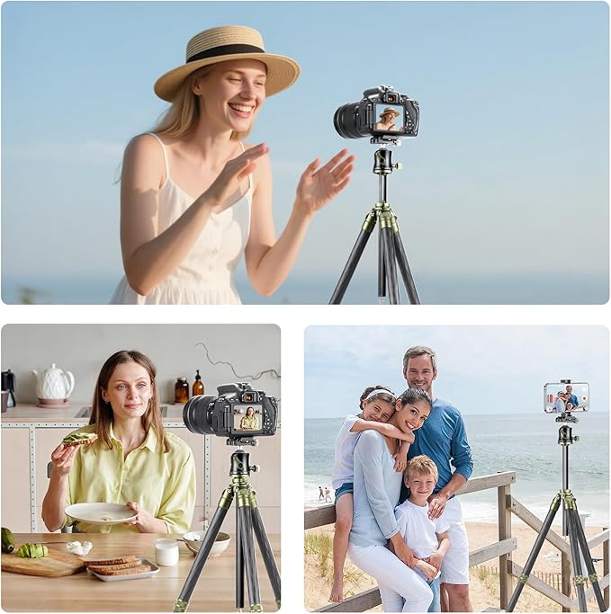 Cayer CH35 Travel Camera Tripod with Ball Head, Compact Carbon Fiber Tripod, 53.6" Compact Camera Stand，Max Load 17.6lbs for Mirrorless Cameras Video Camcorder Mobile Phone Webcam
