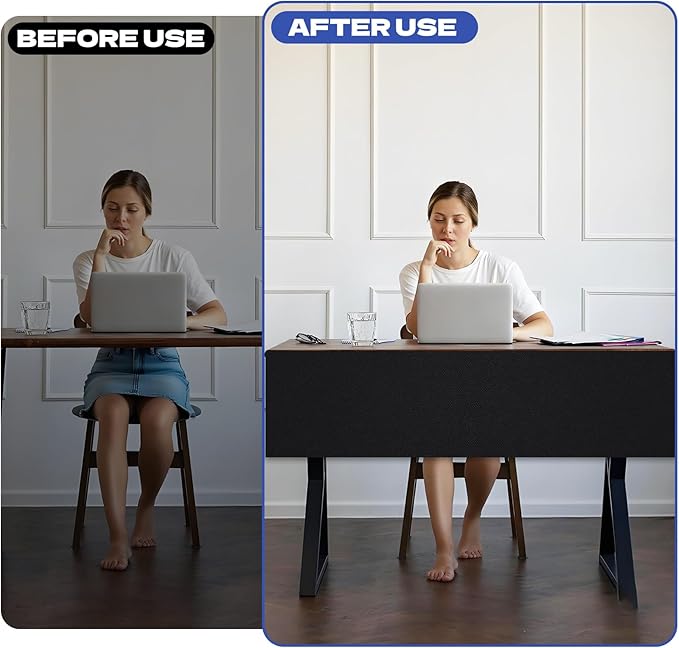 Under Desk Privacy Panel 62 x 15 Inch Self-Adhesive Modesty Panel Table Skirts Privacy Divider for Office Desk Home Studio or Standing Workstation, Easy to Assemble, Black