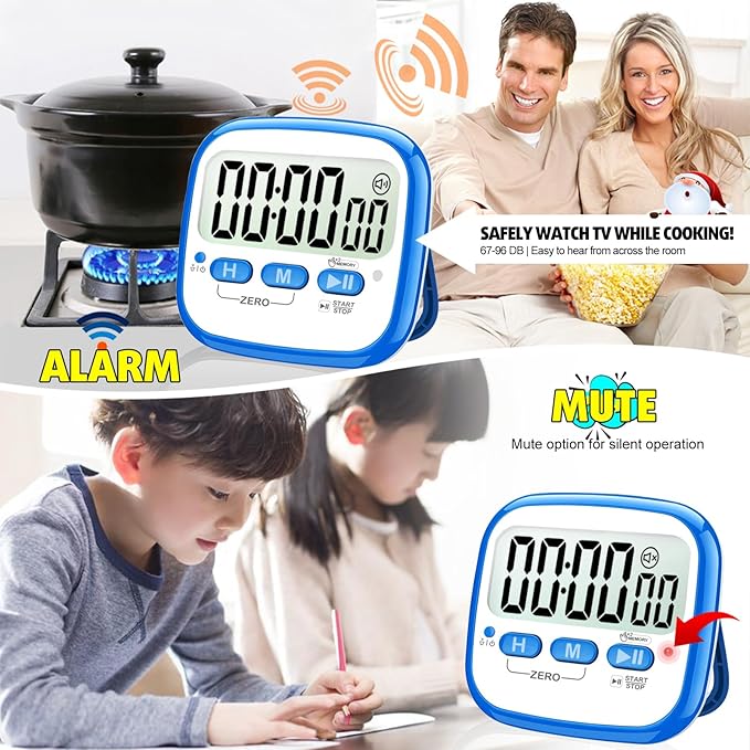 AyayaBoss 2-Pack Magnetic Kitchen Timers for Cooking, Digital Stop Watch Countdown Timer for Kids, Teachers, Classroom, Office, Exercise - Battery Included