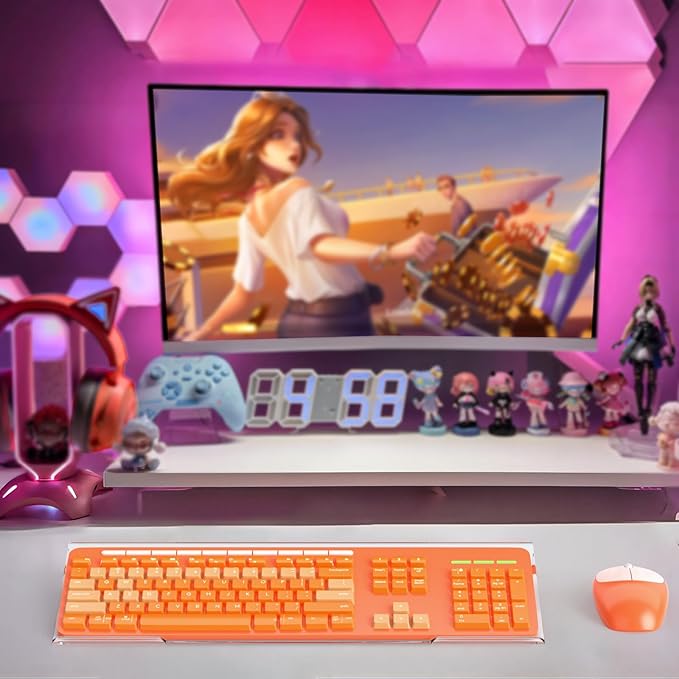 BEEGO Ergonomic Computer Keyboard Stand - Clear Acrylic Keyboard Riser Tilted Keyboard Holder Keyboard Tray with Orange Non-Slip Strip for Easy Typing at Home School Office Desk Accessories