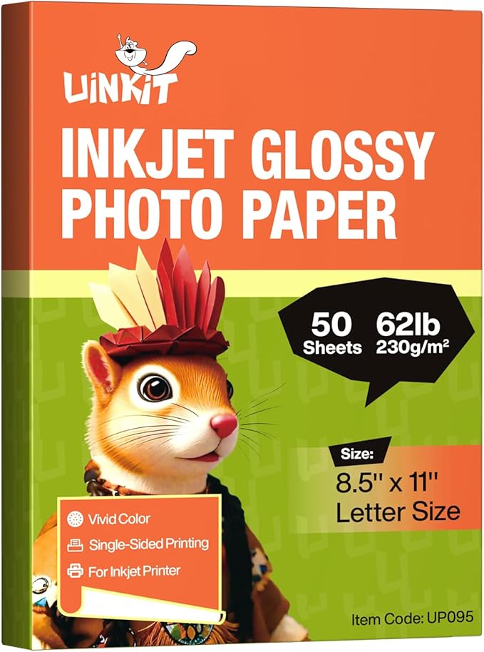 Uinkit Glossy Photo Paper 11.1mil 230g For Inkjet Printer Only (8.5X11X50)