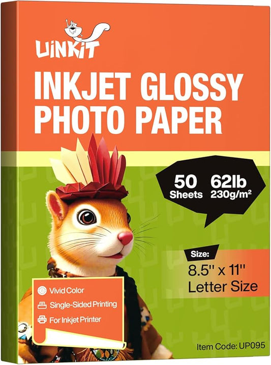 Uinkit Glossy Photo Paper 11.1mil 230g For Inkjet Printer Only (8.5X11X50)
