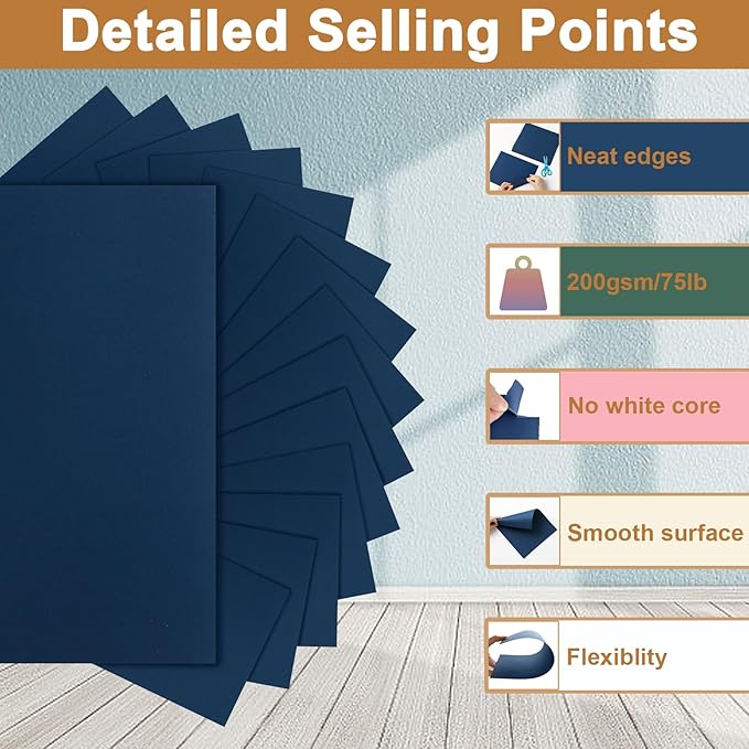 Silunkia 100 Sheets Navy Blue Cardstock 8.5 x 11 Scrapbooking Paper, 200gsm/75lb Dark Blue Card Stock Certificate Paper for Cards Making, Greeting Cards, Wedding Invitations, Menus