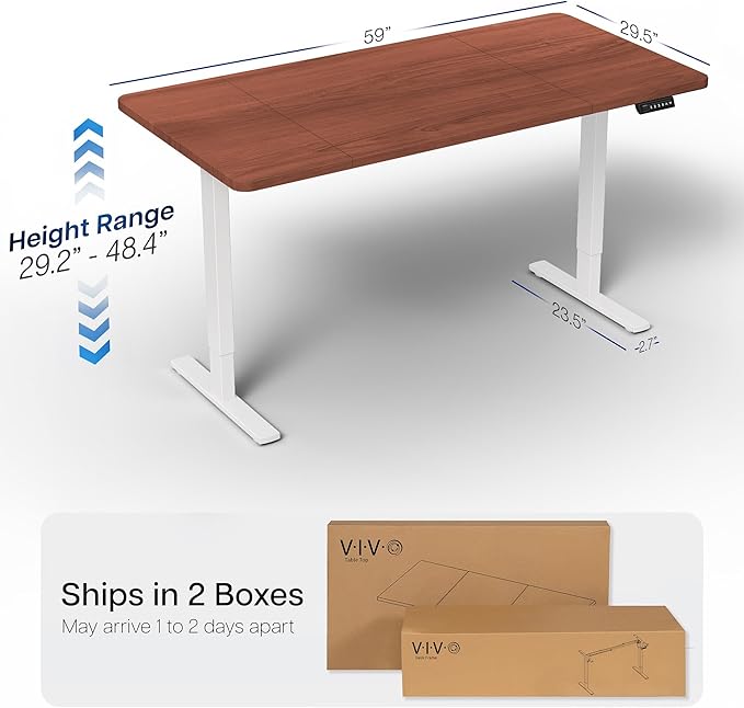 VIVO Electric 60 x 30 in Standing Desk, Memory Height Adjustment, 1B Series, Holds 220 lbs, Dark Walnut Top White Frame, DESK-KIT-1W6D-30