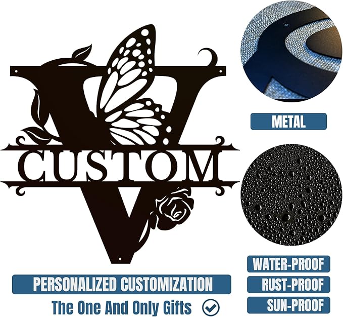 Personalized Custom Letter Name metal Signs,Custom Black Letter Monogram Wall Art Decor,Metal Signs Plaques Outdoor wall Decorative Signage (V)