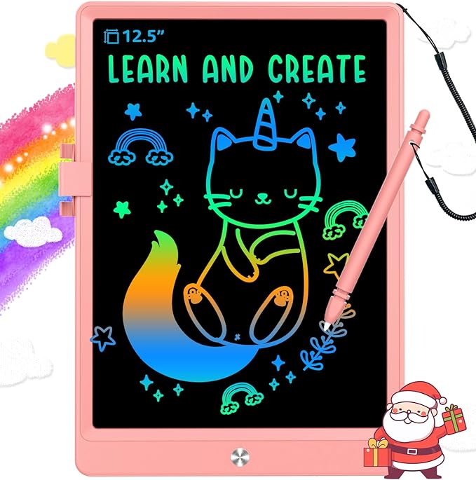 BUKEBU LCD Writing Tablet Doodle Board,12.5 inch Colorful Drawing Pad,Electronic Drawing Tablet, Drawing Pads,Travel Gifts for Kids Ages 3 4 5 6 7 8 Year Old Girls Boys (Pink)