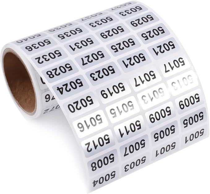 5001-6000 Consecutive Number Inventory Stickers Self Adhesive Waterproof Labels Office Warehouse Numbering Classification Black Printing on Silver Sticker 0.79 x 0.38 Inch