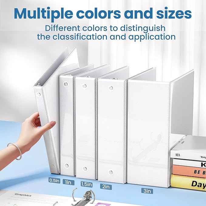 SUNEE 3 Ring Binder 1/2 Inch 1 Pack, Clear View Binder Three Ring PVC-Free (Fit 8.5x11 Inches) for School or Office Supplies, White