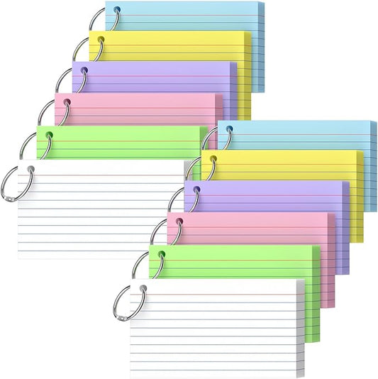 Ciphyfee Index Cards 3x5 Inch With Ring, 600 Count, Ruled White Colored Index Card, 180GSM Flash Cards College Ruled for Students, Teachers, Study Note Card for Office, Home, School, Office