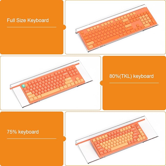 BEEGO Ergonomic Computer Keyboard Stand - Clear Acrylic Keyboard Riser Tilted Keyboard Holder Keyboard Tray with Orange Non-Slip Strip for Easy Typing at Home School Office Desk Accessories