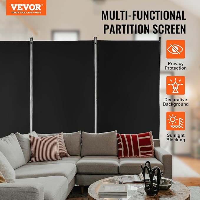 VEVOR Room Divider, 3 Panel Room Divider, Folding Privacy Screen and Portable Partition Divider for Room Separation, Freestanding Room Partitions for Office, Bedroom, Black