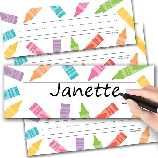 Desk Name Tags for Classroom -25 Student Name Plates for Classroom Kindergarten, Preschool, 1st, 2nd & 3rd Grade, 9x3 Teacher Nameplates for Student Desks & Cubbies, Pastel Nametags
