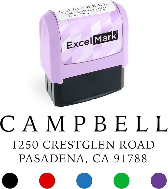 ExcelMark Address Stamp - Custom Return Address Stamp with Elegant Designs, Vibrant Colors & Patterns – Perfect for Mail, Invitations & Gifts (Violet Mount, Simple Classic)