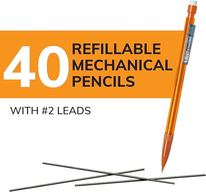BIC Xtra Smooth Mechanical Pencil, 0.7 mm Medium Point, Refillable and Retractable, 40-Count Pack