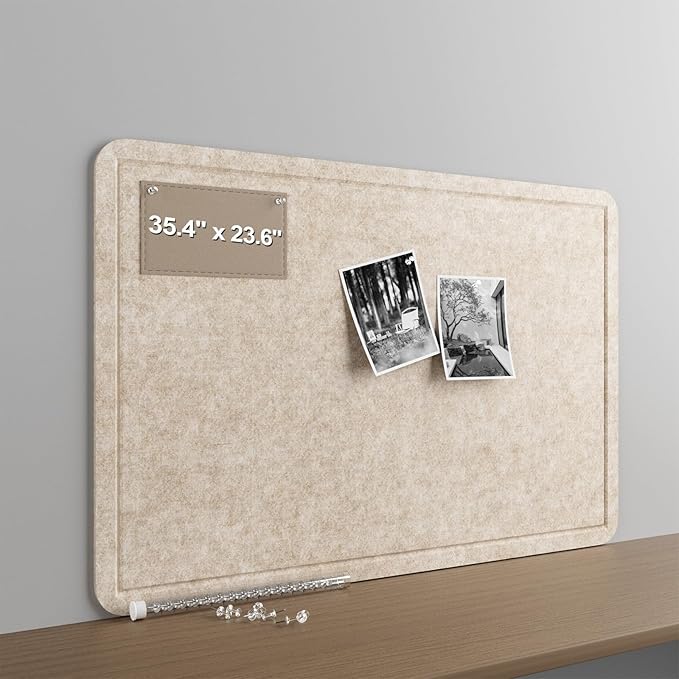 Large Felt Bulletin Board for Wall, 36"x24" Frameless Picture Board, Soft Felt Cork Board for Office, Home Planning & Office Wall Decor, Easy Install Pin Board