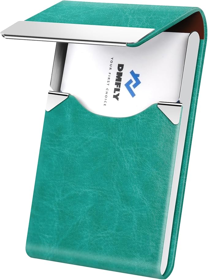 Business Card Holder for Women or Men, Business Card Case with PU Leather and Stainless Steel, Slim Metal Case with Magnetic Closure for Business Meeting Use