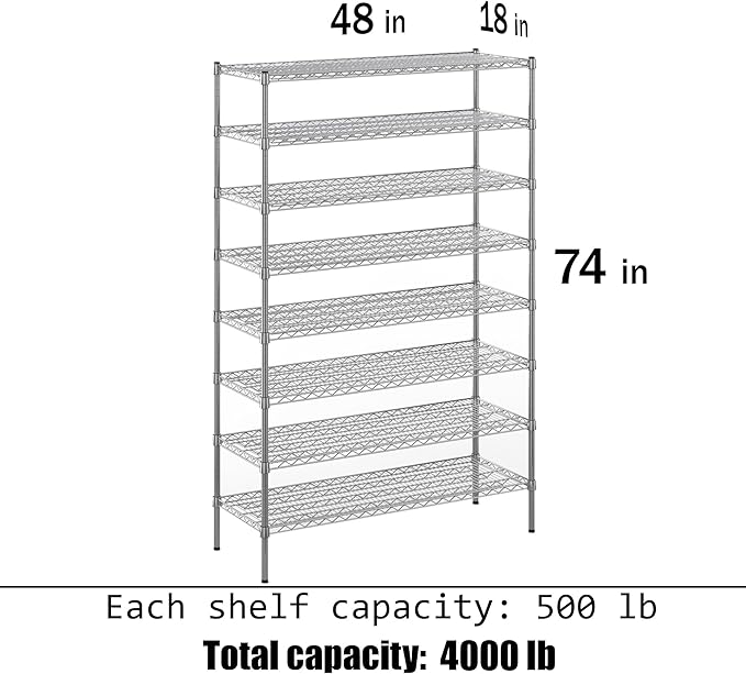 Regal Altair 18" Deep x 48" Wide x 74" Height Wire Shelving Kit | 8-Tier | NSF Commercial Storage Rack Unit
