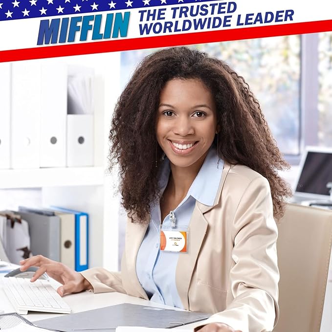 Mifflin-USA Horizontal No Zip Card Protector with Metal Clip and Vinyl Straps (Clear, 4x3 Inch, 100 Pack), Quick Load PVC ID Name Badge with Clips