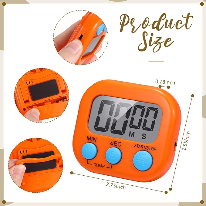 Flutesan 16 Pack Digital Classroom Timers with Lanyards - Color-Coded Countdown Timers for Teachers, Students & Kitchen Use - Loud Alarm, Easy Operation(Black, White, Yellow, Orange)