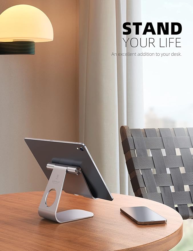 Lamicall Tablet Stand, Adjustable Tablet Holder - Desktop Stand Dock Holder for 4-13" Tablets, iPad Pro 11, 9.7, 10.5, 12.9 Air Mini, Kindle, Tab, iPhone 17 Pro Max, Switch, Office Desk Accessories