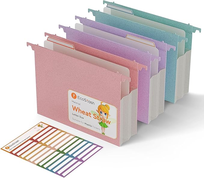 Extra Capacity Hanging File Folders, 3.15" Reinforced Wheat Straw Expanding Hanging Folder Letter Size, Heavy Duty for Filing Cabinets, File Organizer for Office & Home-3 Packs