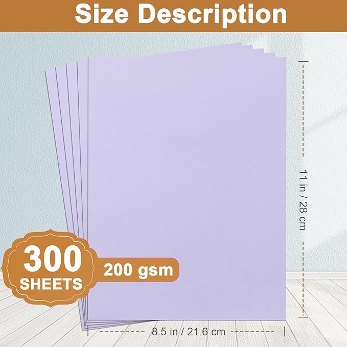Silunkia 300 Sheets Purple Cardstock 8.5 x 11 Certificate Paper, 75lb Premium Lavender Paper Card Stock for Cards Making, Thanksgiving Cards, Wedding Invitations, Menus, Birthday Decorations