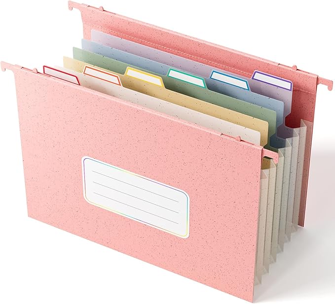 EcoStash Wheat Straw Expanding Hanging File Folders,1.2" Accordion Pockets File Organizer, Large Capacity,Letter Size for Filing Cabinet,100% BPA Free, Return to Nature, Healthy Living-Strawberry Pink