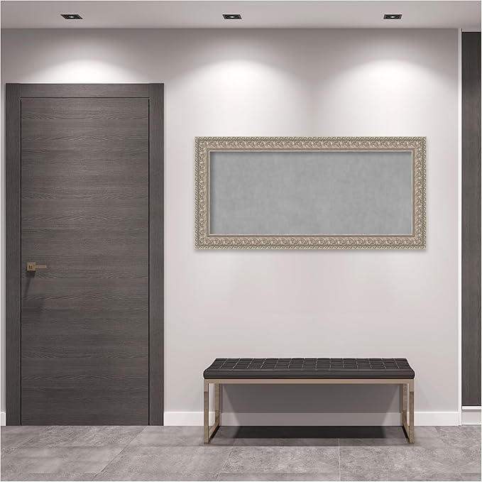 Amanti Art Silver Framed Magnetic Board 27x55 Oversize Vision Board for use with Magnets, 100% Metal Sheet to Display Items as Office Decor or for Home Organization in mudroom, Kitchen or Kids Room