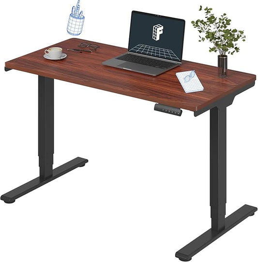 FLEXISPOT E6 3-Stage Dual Motor Electric Standing Desk 48 x 24 Sit Stand Up Desk, Holds 220 lbs, Adjustable Height w/Memory Presets, One-Piece Mahogany Desktop & Black Frame, Ships in 2 Boxes