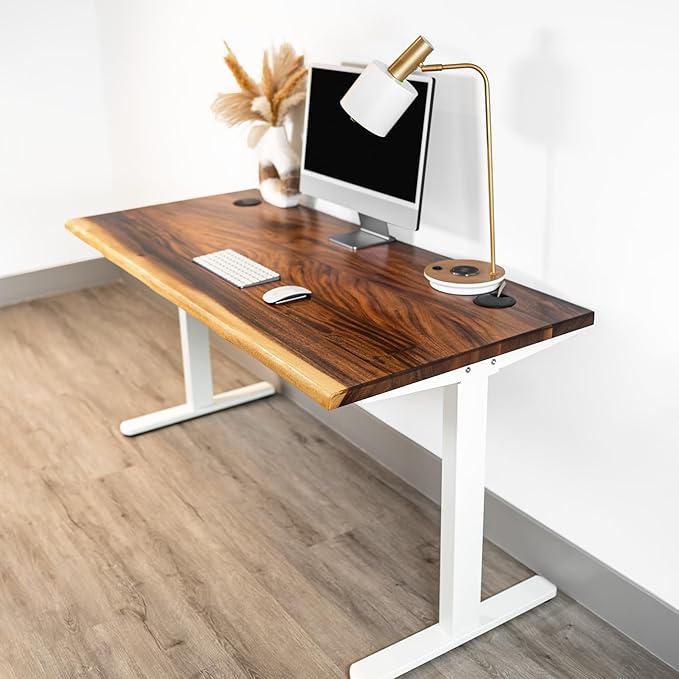 Standing Desk – Walnut Solid Wood Desk, Natural Live Edge, Adjustable Height Dual Motor, Sit Stand for Home Office (White, W48 x D27)
