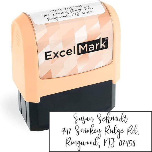 ExcelMark Address Stamp - Custom Return Address Stamp with Elegant Designs, Vibrant Colors & Patterns – Perfect for Mail, Invitations & Gifts (Peach Mount, Custom)