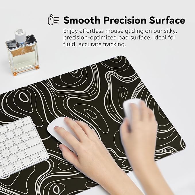 Reniteco Waterproof Large Gaming Mouse Pad with Durable Stitched Edges, Non-Slip Rubber Base, Grainy Jacquard Mouse Mat Desk Pad for Home Office Gaming, 31.5''x11.8''x0.12'', Topographic Map White