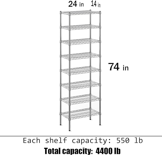 Regal Altair 14" Deep x 24" Wide x 74" Height Wire Shelving Kit | 8-Tier | NSF Commercial Storage Rack Unit