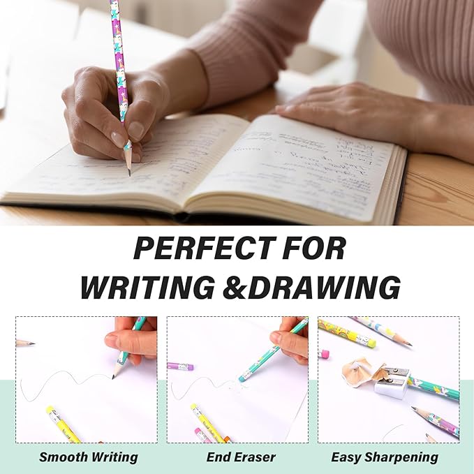 TecUnite 120 Pcs Scented HB Pencils with Unicorn Elements Unsharpened Graphite Colored Pencils with Erasers for Party Favors Wood HB Pencil for Adults Gifts Exams Office Sketching