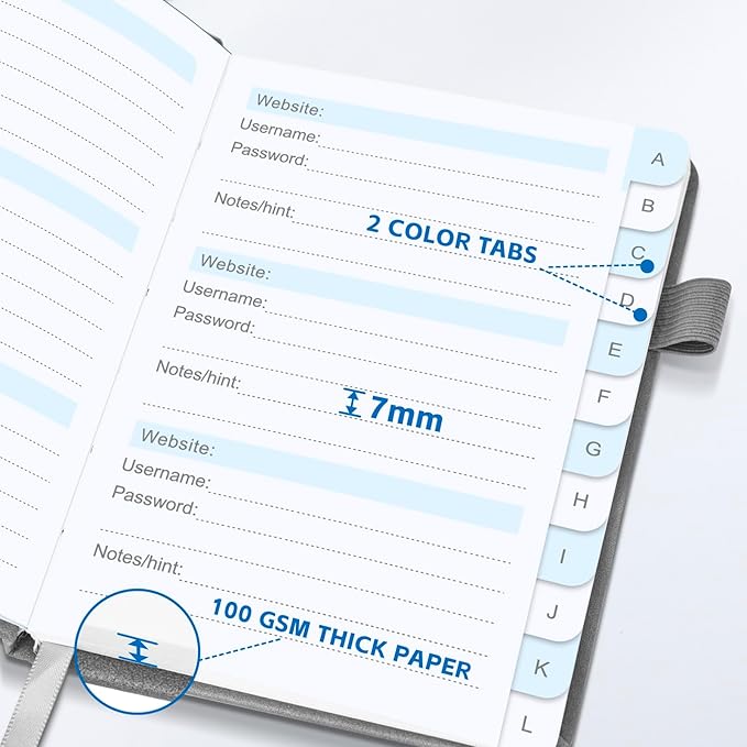 MOSA BEAR Password Keeper Book with Alphabetical Tabs，4.3"x5.7" Small Password Books for Seniors Password Notebook for Internet Website Address Log in Detail(Grey) [Unknown_Binding]