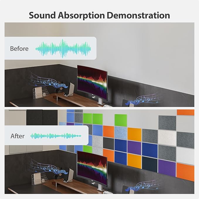 Amantech 12 Pack Acoustic Panels Self Adhesive Sound Proof Foam, High Density Sound Acoustic Panel, 16X12X0.4 Inch 4:3 Rectangle Panels in Home, Office, Reccording Room, Studio,and more(Black)