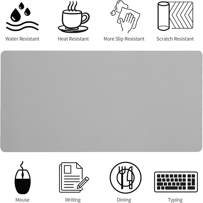 Bloss Large Desk Pad, Grey Desk Mat, Desk Pads on Top of Desks, Computer Mat Non-Slip, Desk Blotter Waterproof, Easy to Clean - Light Grey (31.5 x 15.7 Inches)
